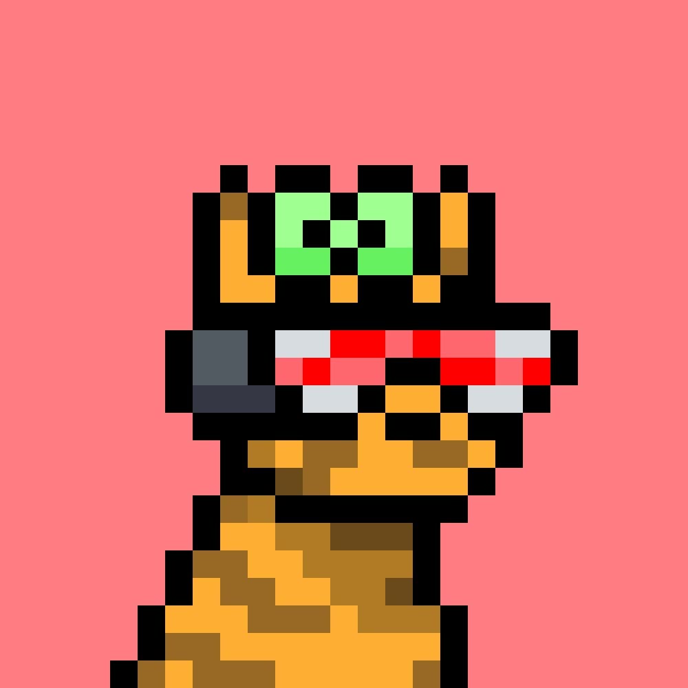 Official BradX coral-background orange pixel dog with a green visor