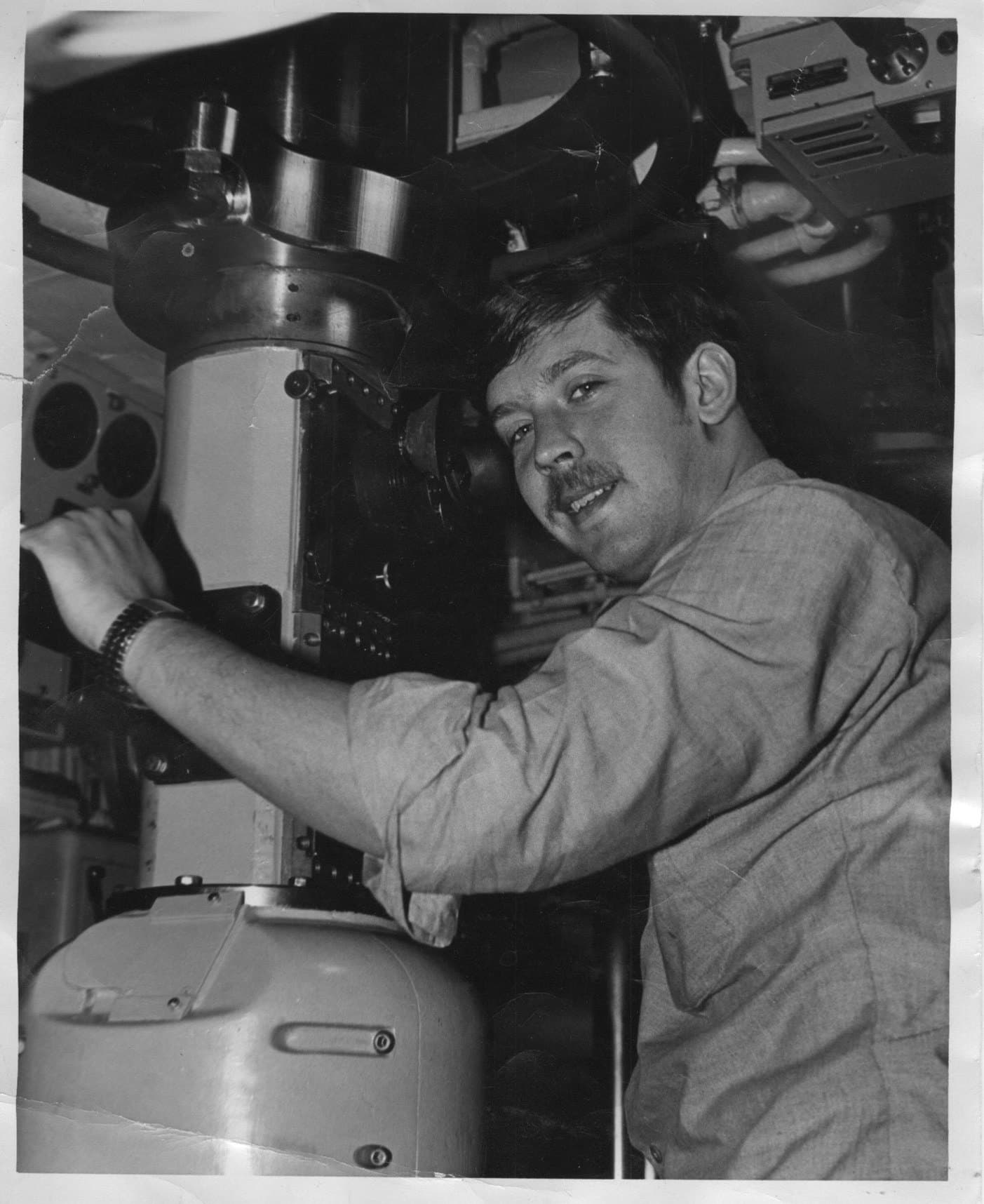 BradX at a periscope during U.S. Navy submarine service